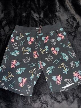Men's Black Floral & Surf Print Swim Trunks